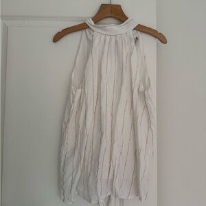 LOFT women’s white gold pinstripe tie halter shirt top size medium 8 10